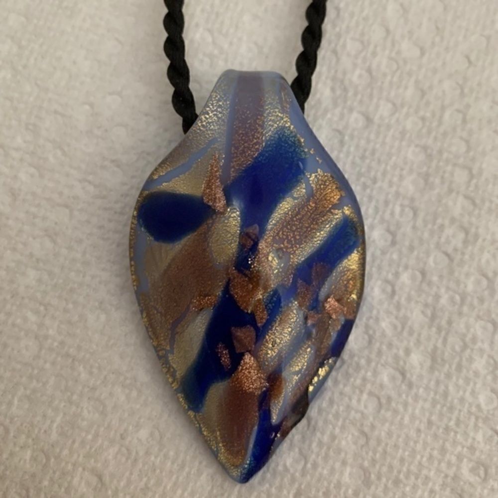 Murano Glass Italian Blue Real Gold Infused Lrg Pendant - Picture 2 of 9